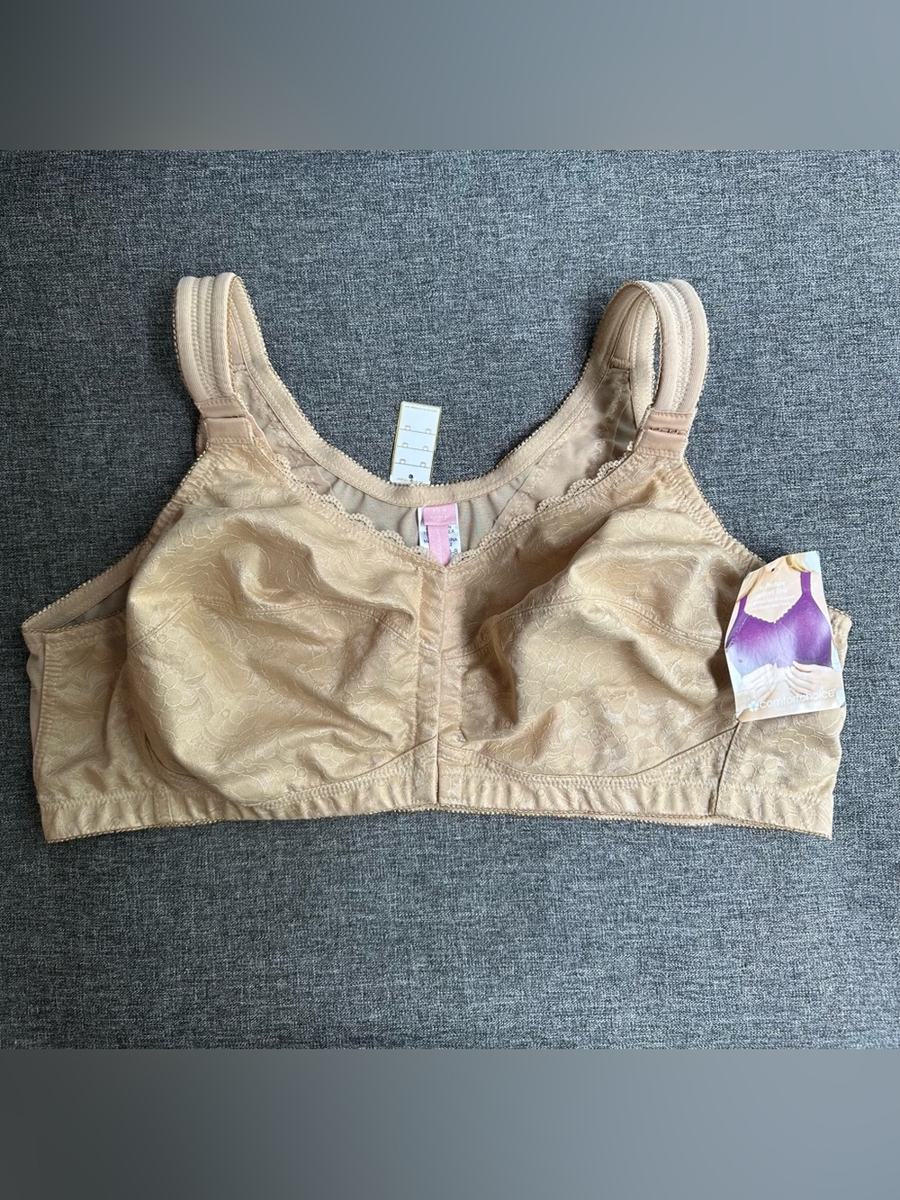 NWT Comfort Choice The Posture Support Bra Front Close Lace Nude 27-1238-8 48B